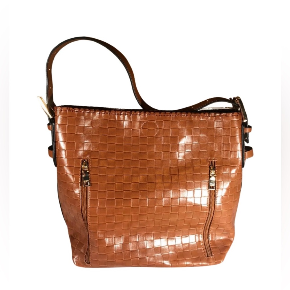 Brown Woven Leather Shoulder Bag Hobo Style